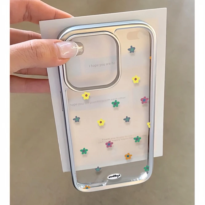 牛牛满屏彩色碎花适用苹果15手机壳14promax/13电镀11银框12女