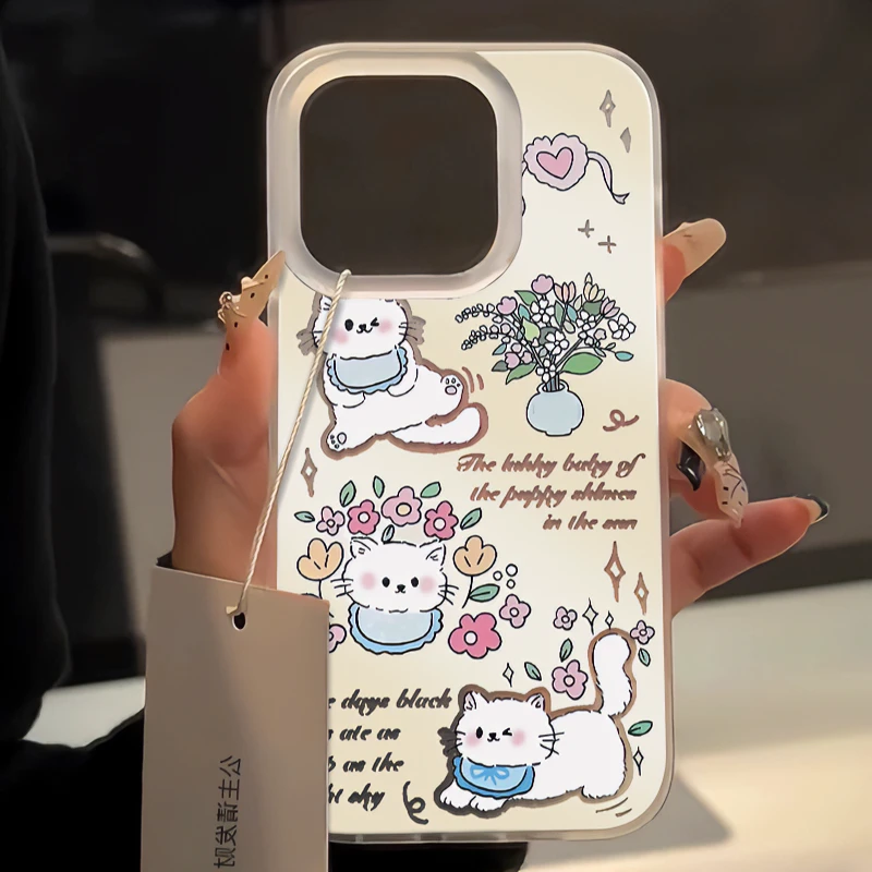 ins春日花朵猫咪适用苹果13手机壳15promax可爱iPhone14/11防摔12