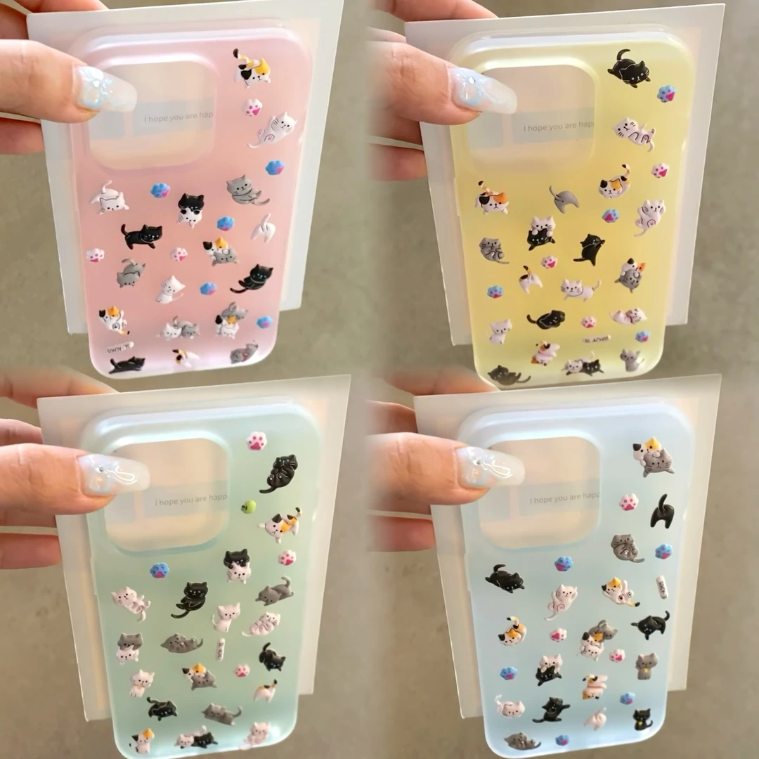 趣味壳爆款DIY猫咪贴纸适用iPhone15苹果13女手机壳14磨砂12/11软