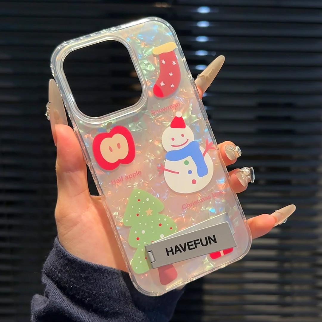 ins可爱冬季雪人适用iPhone15promax苹果16/13手机壳14支架12女11