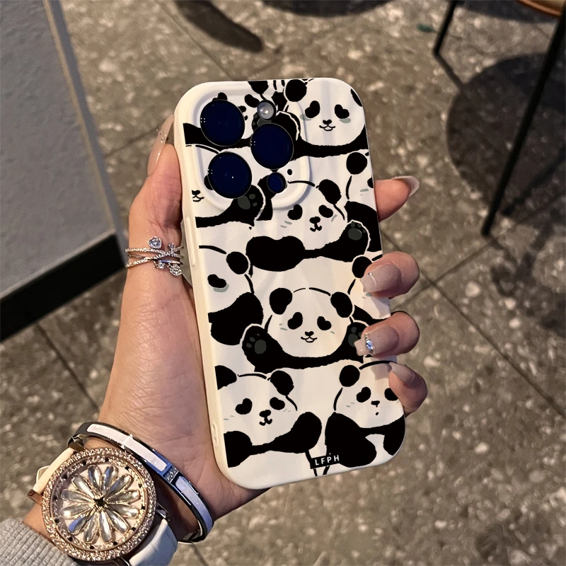 ins可爱熊猫iPhone13promax苹果15手机壳14/11卡通12防摔XS肤感XR