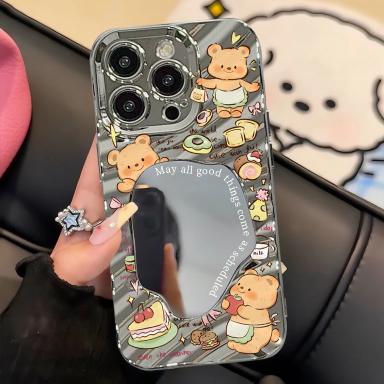 高级镜面黄油小熊iPhone13/15promax手机壳苹果14潮牌11/12女XSXR
