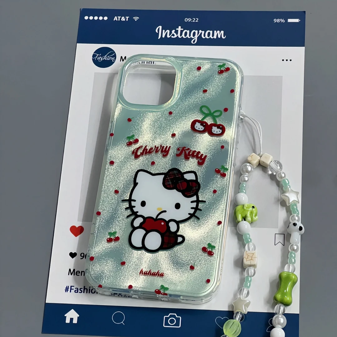 雅天立ins夏日樱桃KT猫适用iPhone13苹果15promax手机壳14少女11