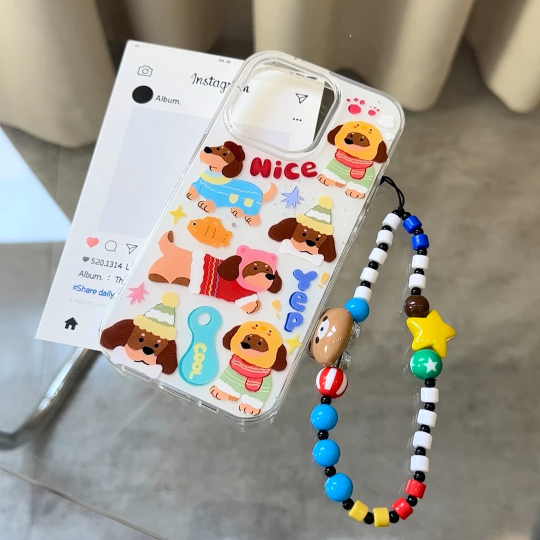 可爱秋冬圣诞狗狗适用苹果16手机壳iPhone13promax/15链条14女11