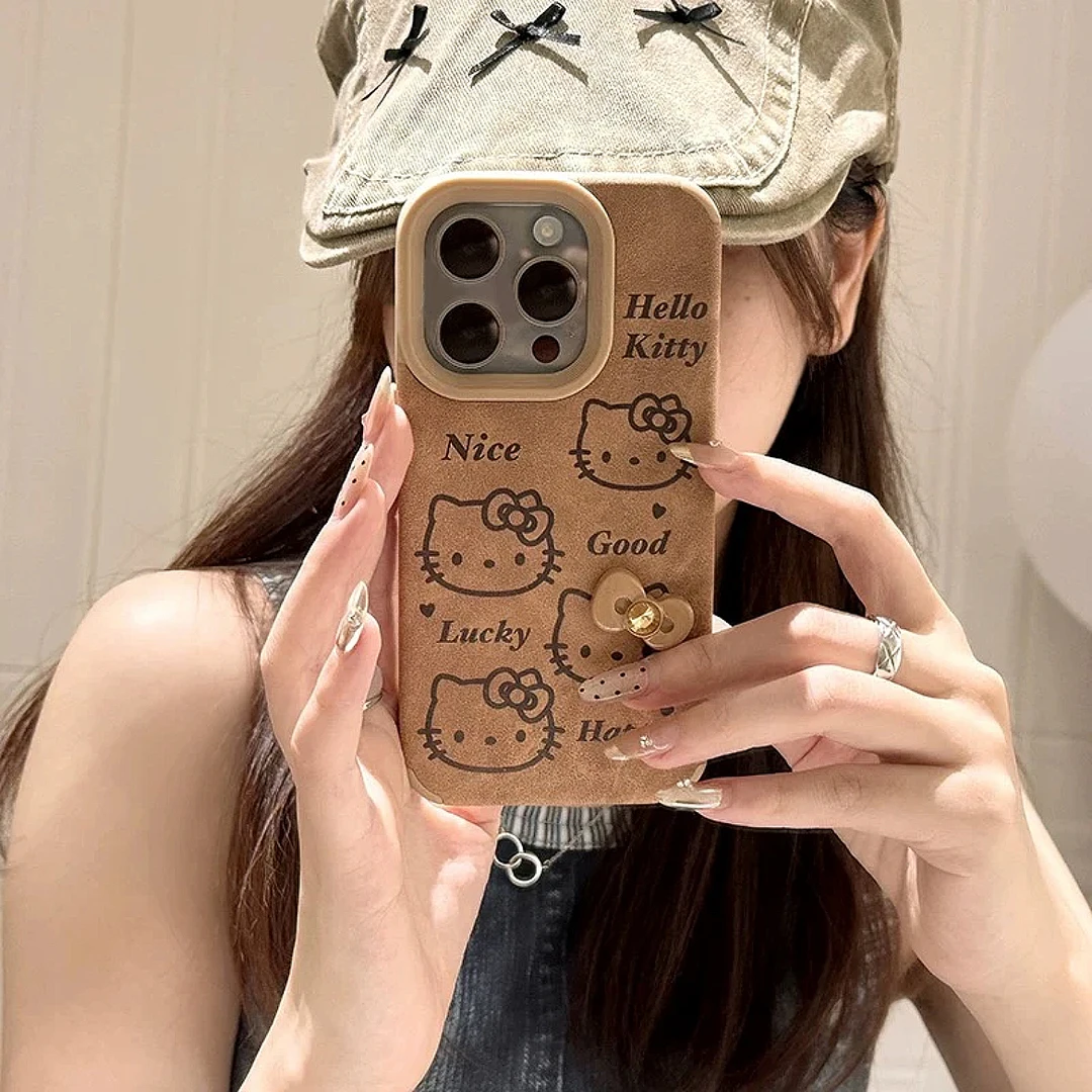 趣味壳秋冬棕色KT蝴蝶结适用iPhone13苹果16promax/15手机壳13女