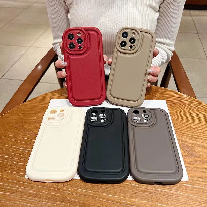 ins高级感皮纹苹果15promax手机壳11/13气垫iPhone14全包12防摔XS