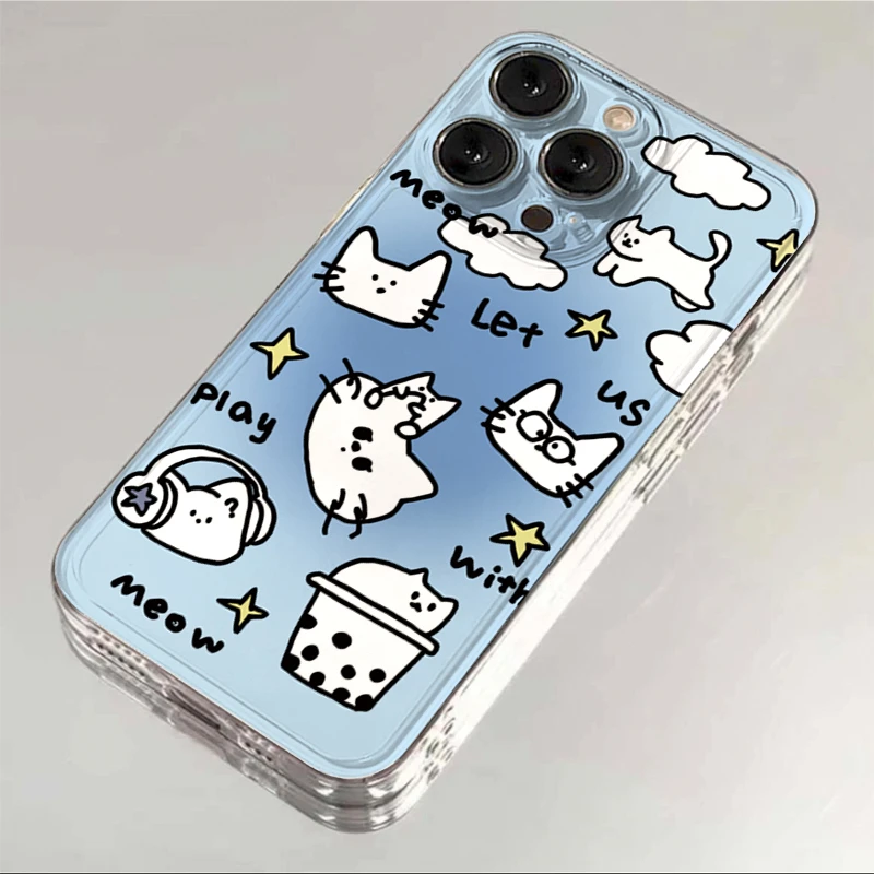 ins渐变蓝猫咪iPhone13/15手机壳11苹果14全包12华为vivo小米oppo