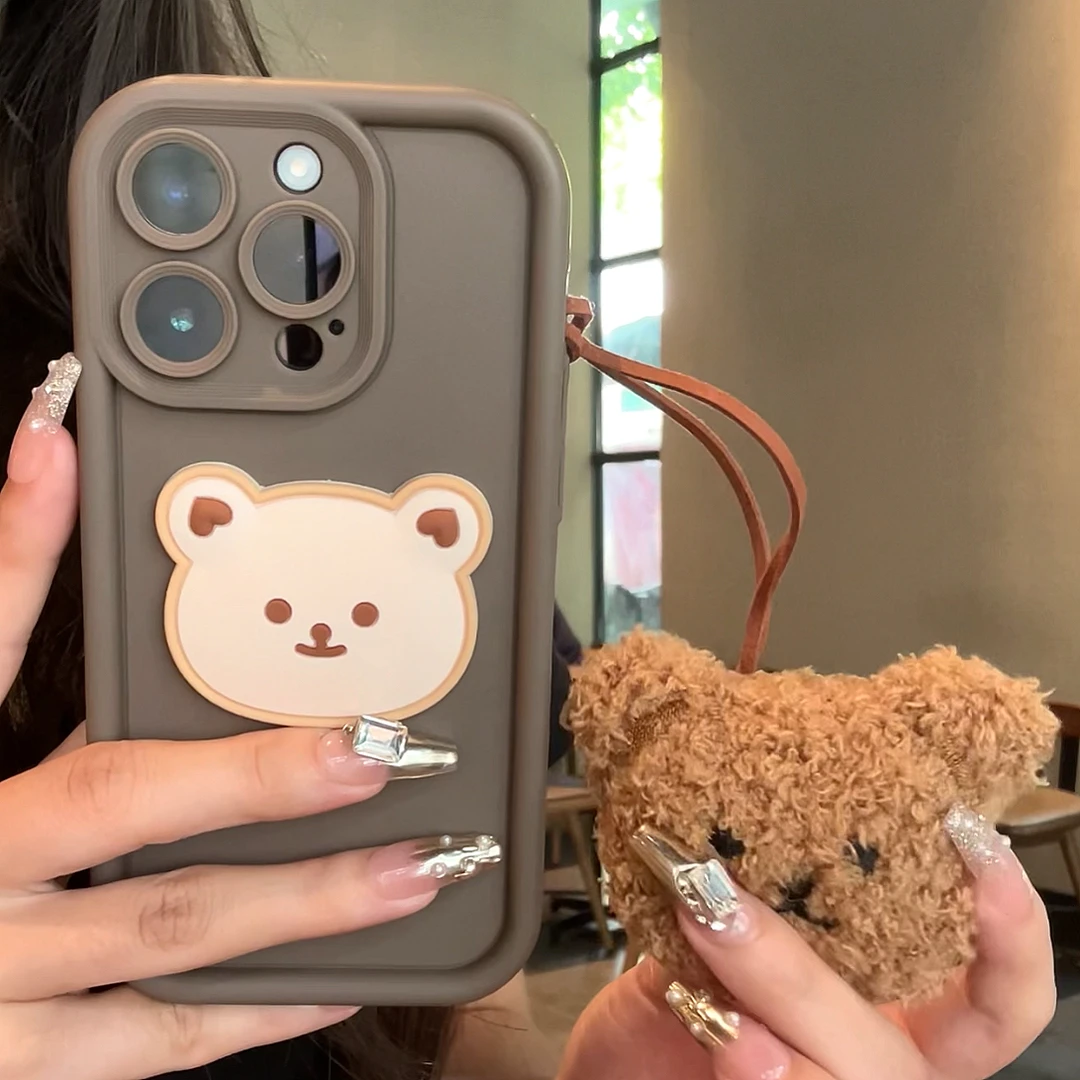 趣味壳可爱毛绒小熊适用苹果15手机壳iPhone13promax全包14秋冬11