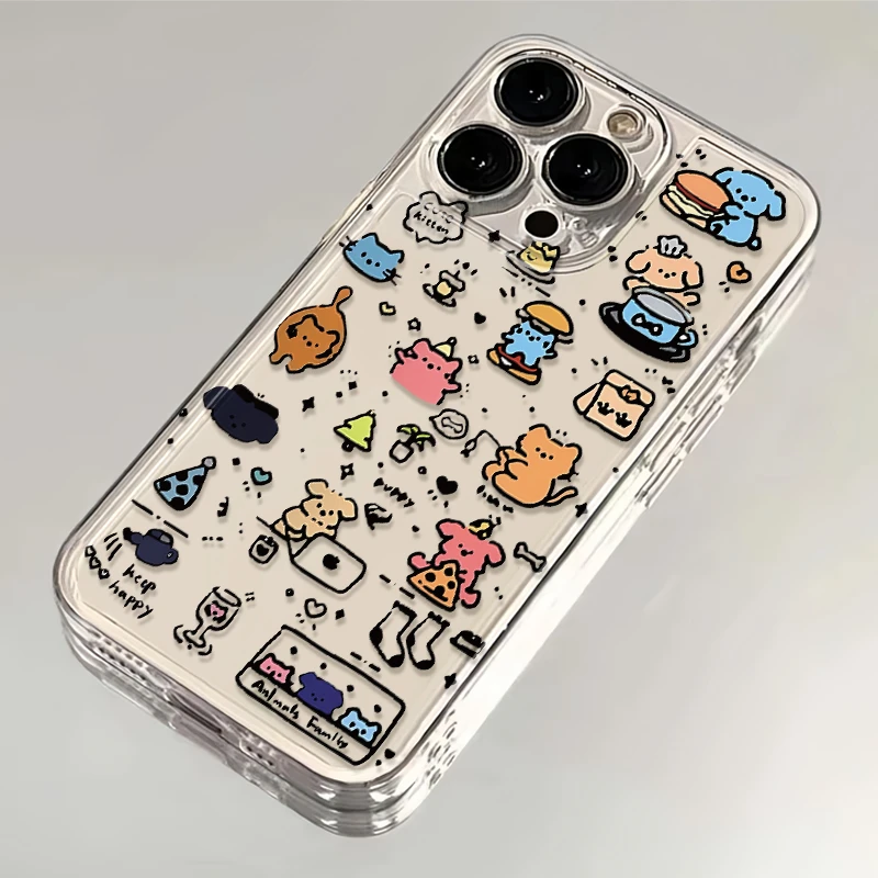 可爱猫咪小狗苹果15手机壳iPhone13/14涂鸦11/12华为vivo小米oppo