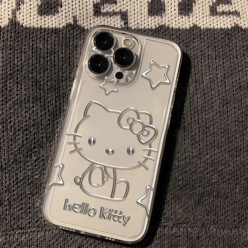 金属线条kitty苹果15/14手机壳iPhone13卡通12女华为vivo小米oppo