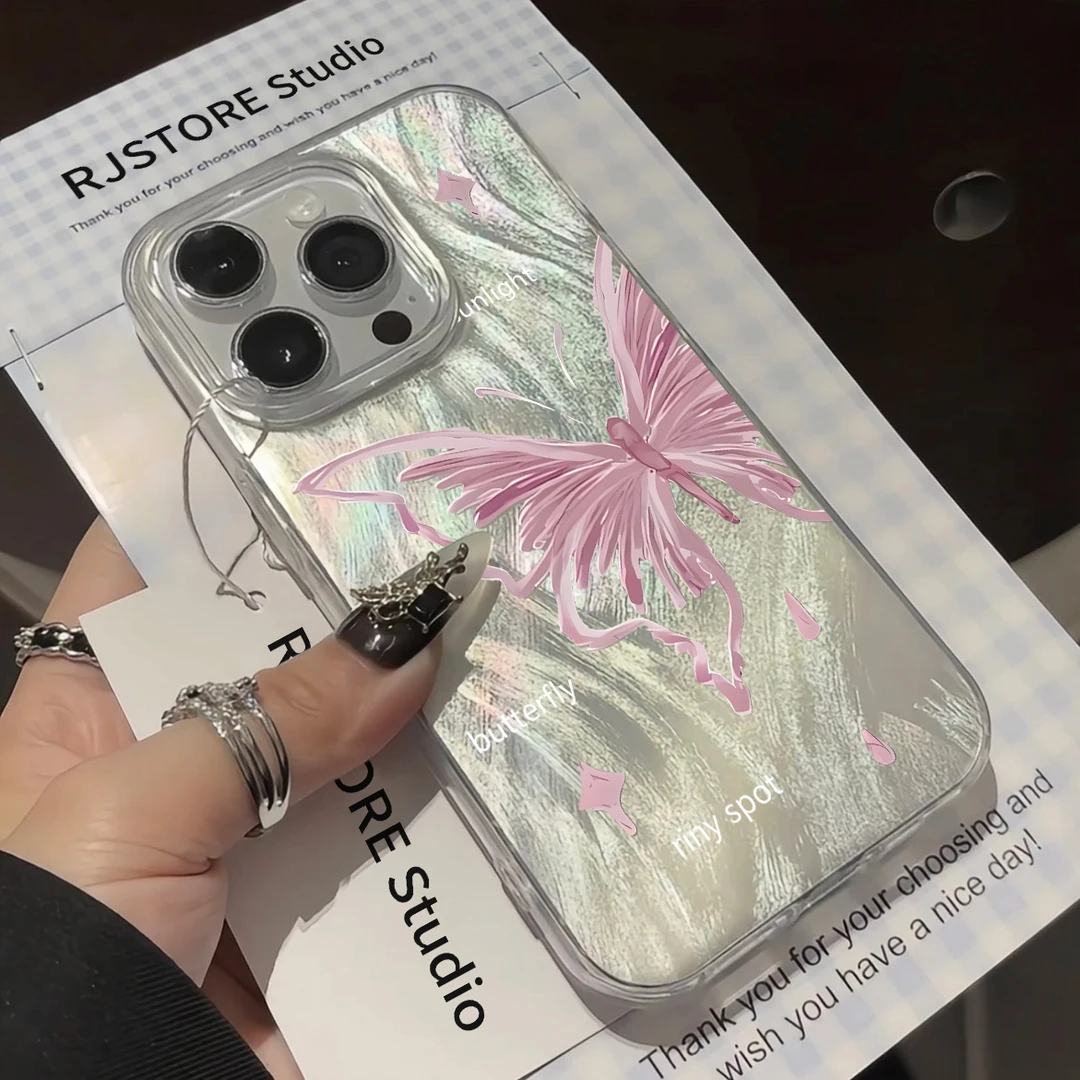 ins高级感羽纱粉蝴蝶iPhone15手机壳14promax苹果13小众11新款12