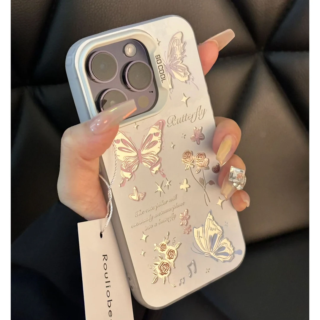春日玫瑰蝴蝶iPhone15苹果13手机壳14/11防摔12华为vivo小米oppo