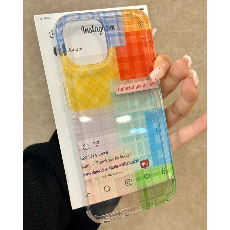 简约彩色拼接格纹适用iPhone15苹果13/16promax手机壳14软11/12套