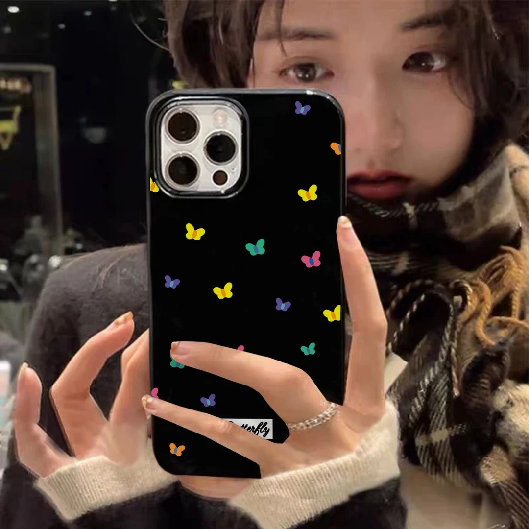 ins满屏彩色蝴蝶苹果15promax手机壳iPhone14/13小众12大孔11软XS