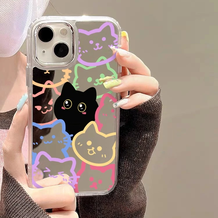 可爱镜面彩色猫iphone14苹果13promax手机壳11/12高级感XSXR软7p