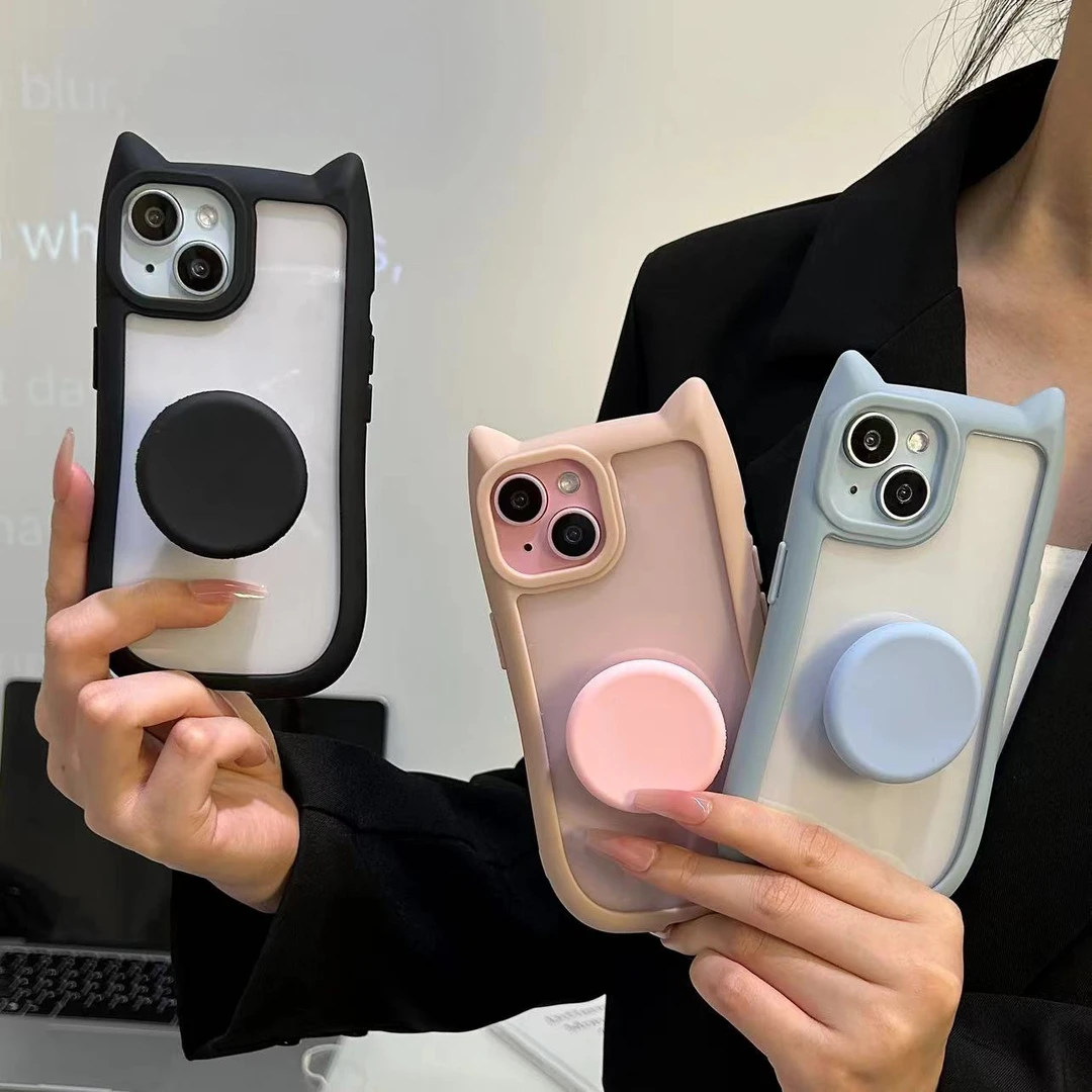 这家壳简约猫耳硅胶支架适用iPhone15苹果13手机壳14/12防摔11女