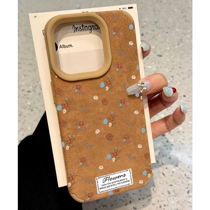 粉色秋冬咖色碎花适用苹果15promax手机壳iPhone16/13新款14/12潮