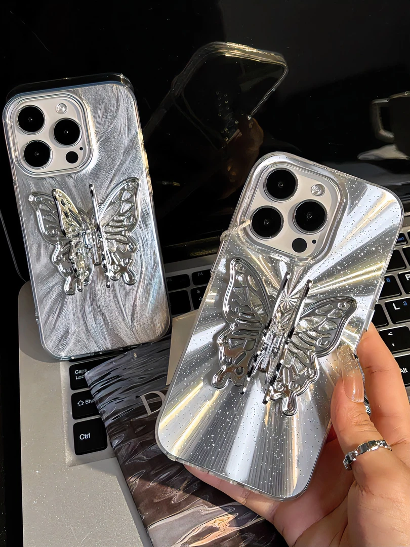 高级感镂空电镀蝴蝶iPhone15苹果13promax手机壳14支架11奢华12潮
