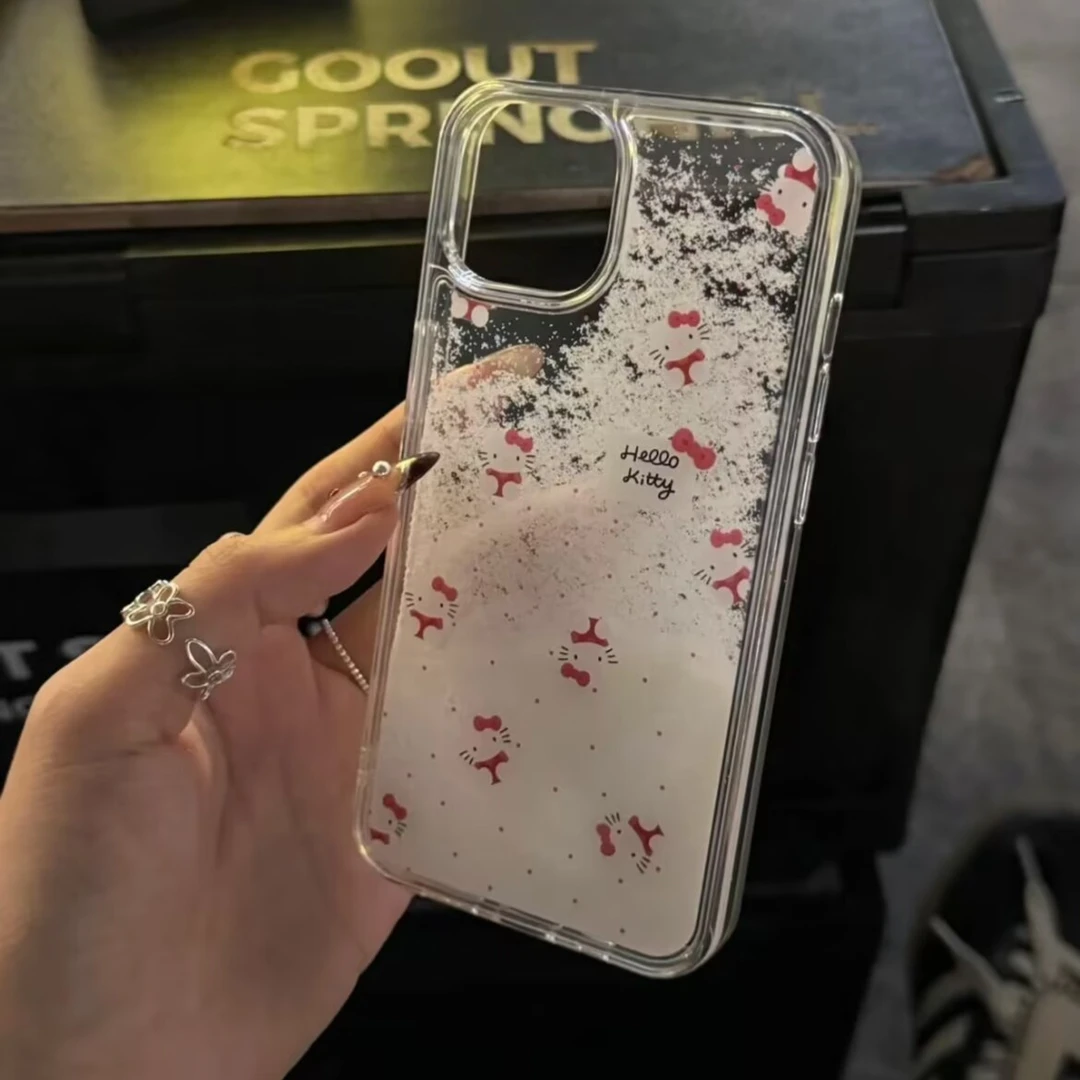 ins流沙雪花kitty苹果15promax手机壳11/13小众iPhone14可动12软