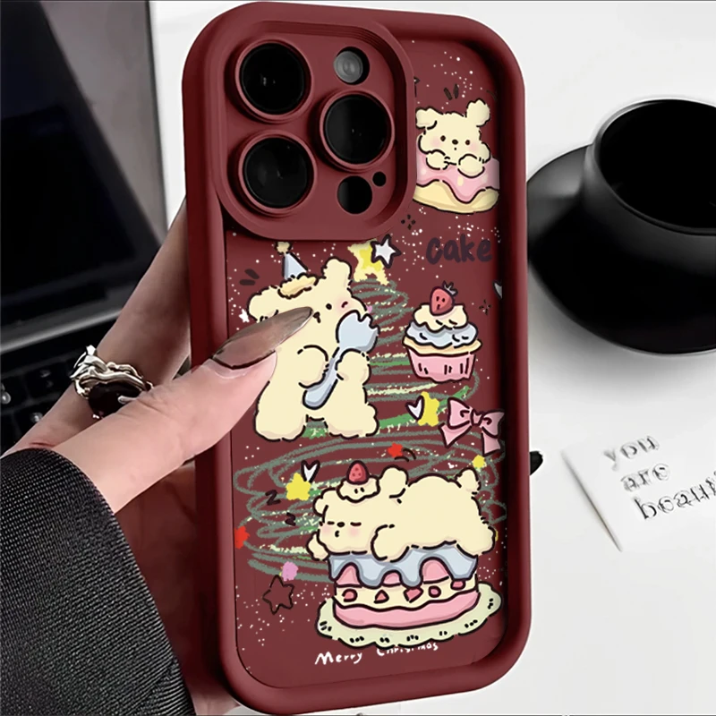 ins圣诞蛋糕狗iPhone15promax苹果13手机壳14/11可爱12防摔XSXR软