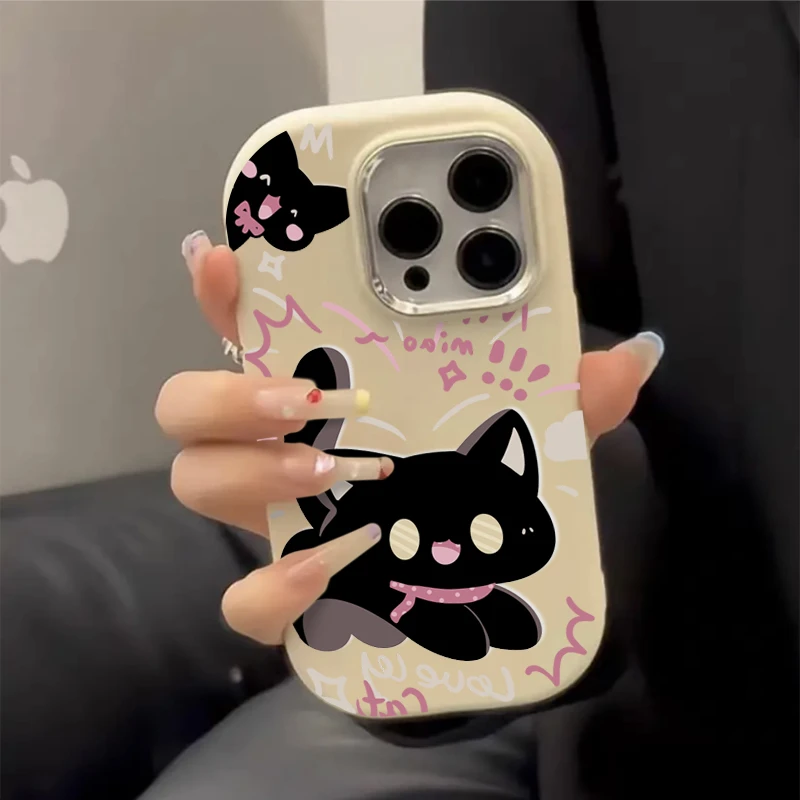 卡通惊吓猫苹果14手机壳15promax肤感iPhone13/11趣味12防摔XSXR