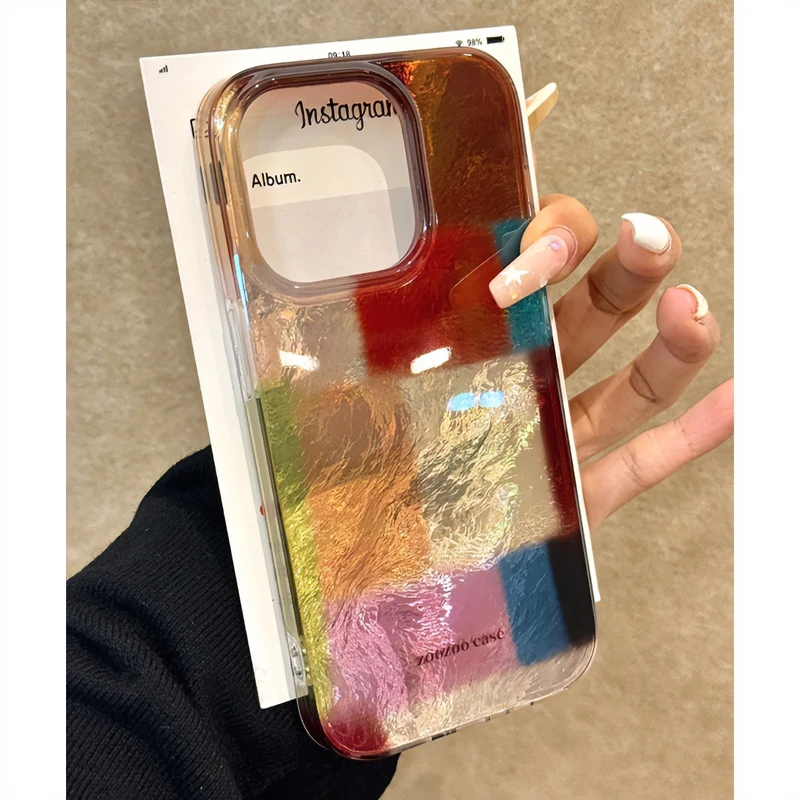 趣味壳几何拼接格子适用iPhone15promax手机壳苹果16/13新款14/11