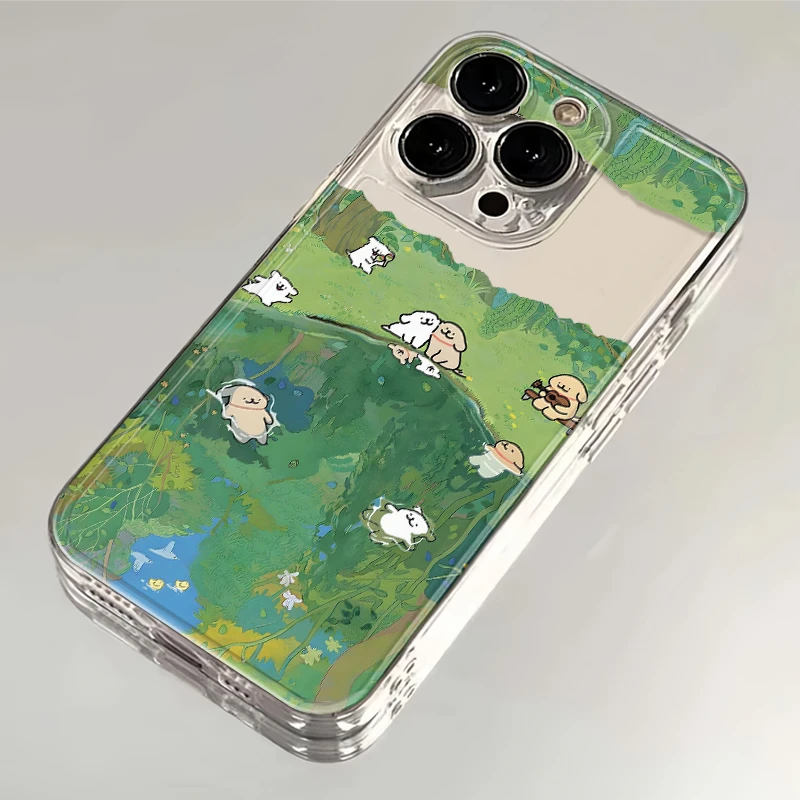 春日线条小狗iPhone15苹果12/14手机壳13透明11华为vivo小米oppo