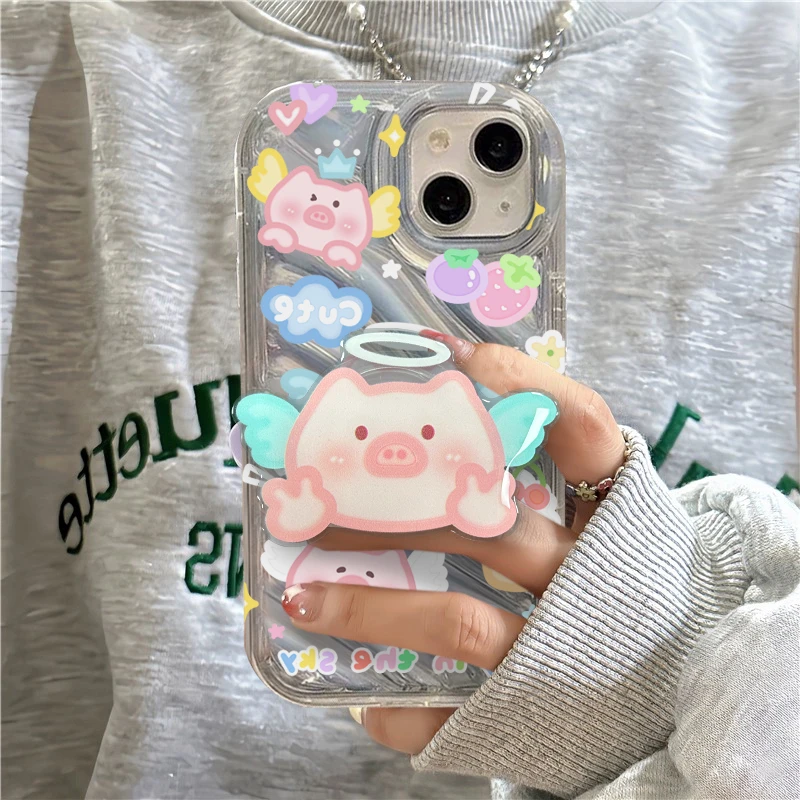 ins卡通猪猪支架iphone14苹果11promax手机壳13/12小众XSXR软8p女