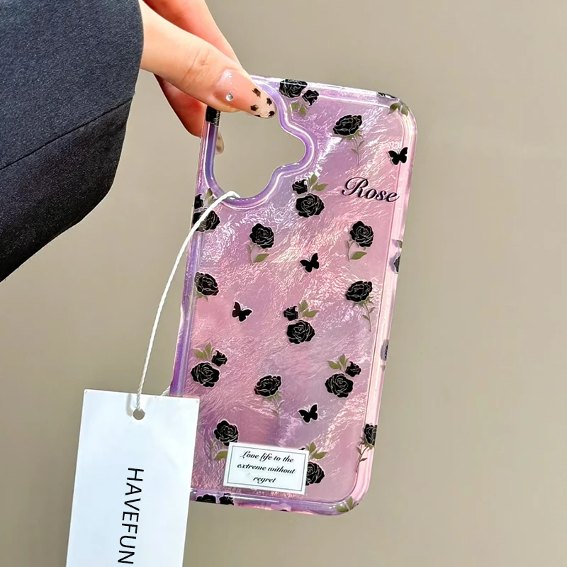 牛牛韩国ins温柔紫玫瑰适用iPhone16手机壳15promax苹果13/14女