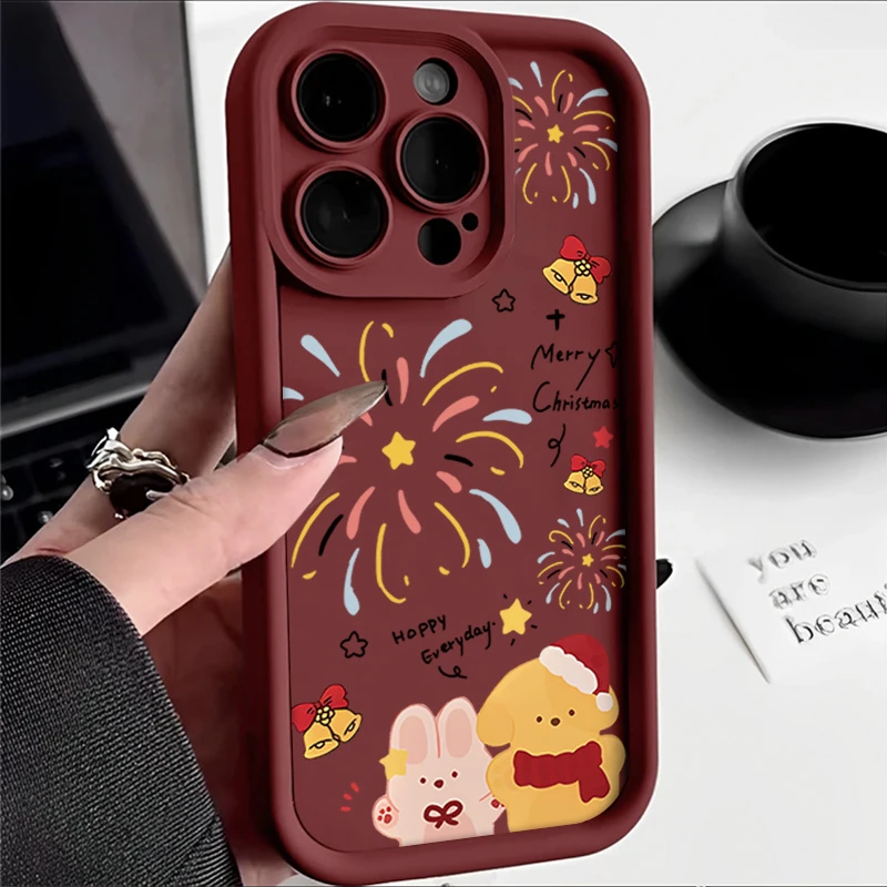圣诞兔子小狗苹果15/13红色14复古iPhone11卡通华为vivo小米oppo