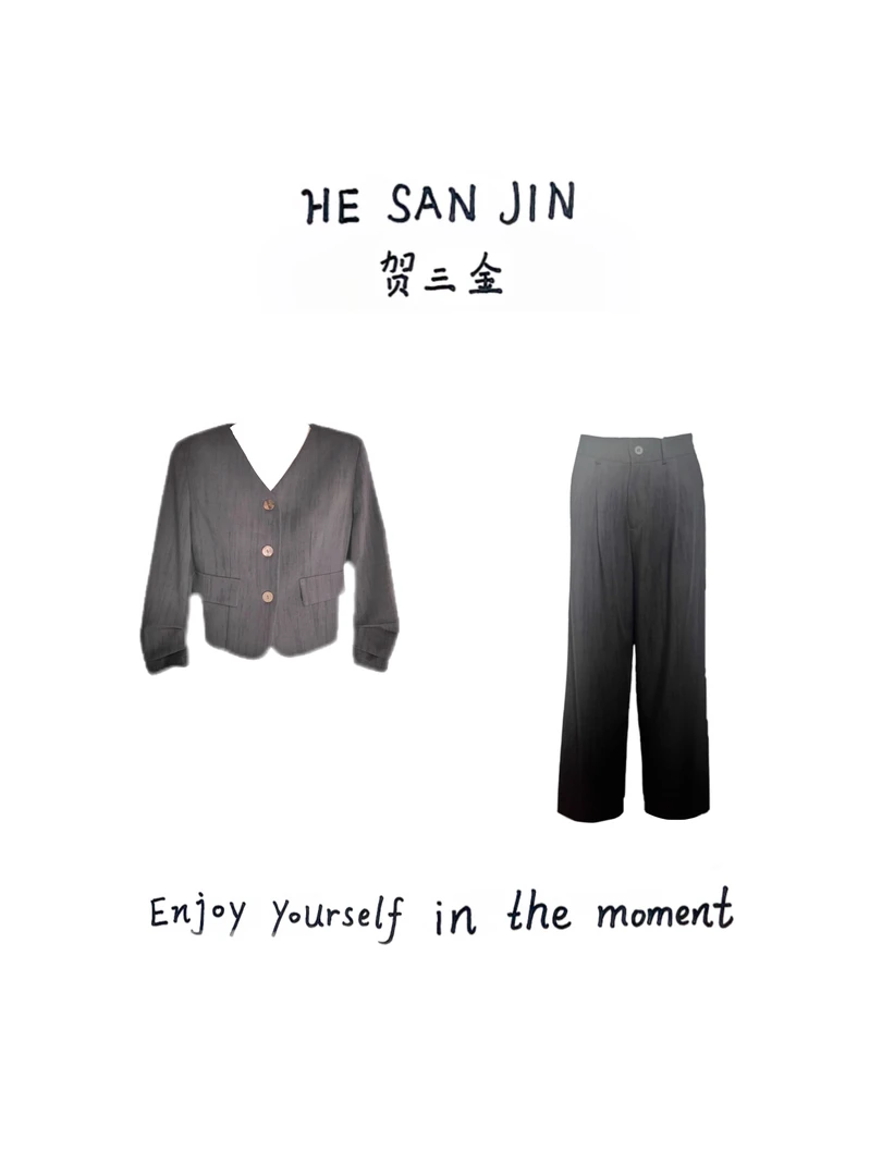 HESANJIN贺三金【挥金时代】 秋季新款 v字领 常规袖 印花 轻奢套装