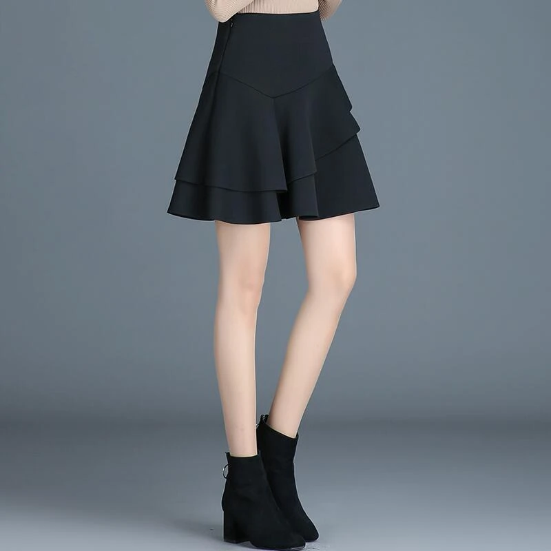 黑色蓬蓬夏季半身裙女高腰显瘦短款蛋糕裙小个子百褶裙a字短裙子