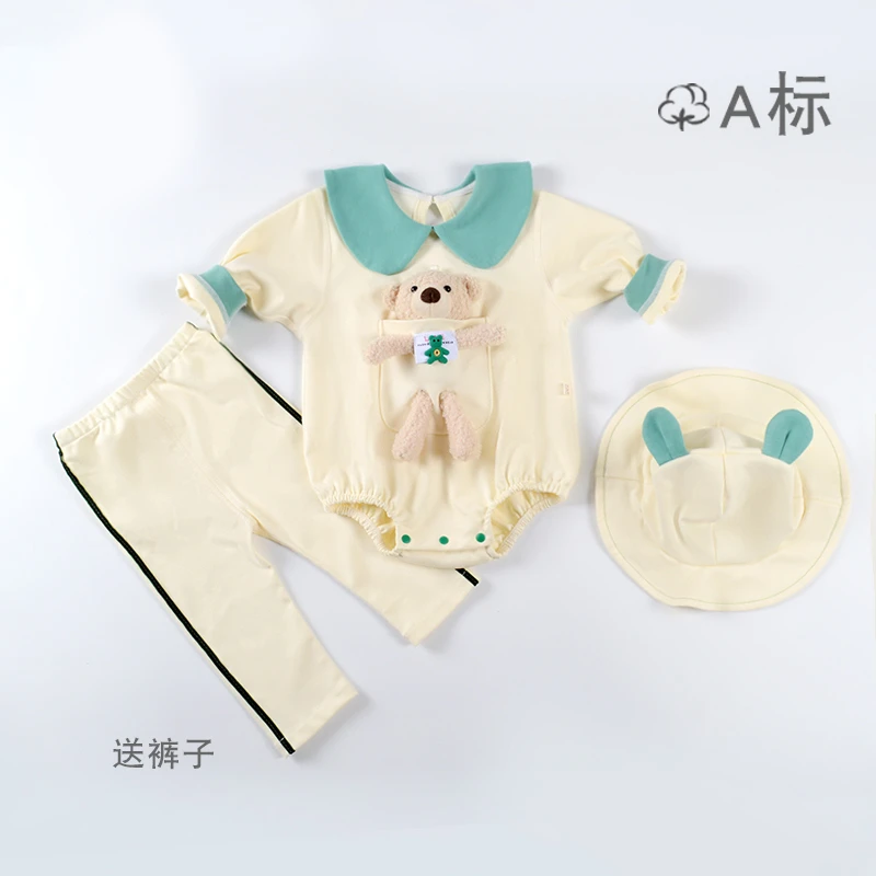 新生儿连体衣婴儿纯棉长袖春秋外出幼儿哈衣爬服男女宝宝可爱套装