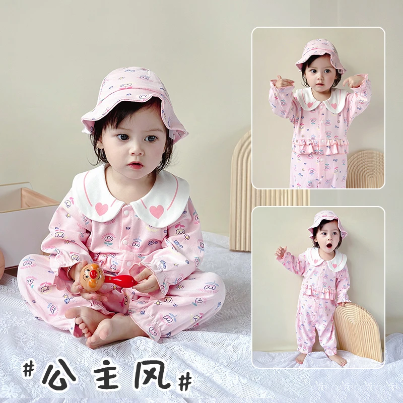 新生儿连体衣婴儿纯棉长袖春秋外出哈衣爬服男女女宝洋气碎花公主