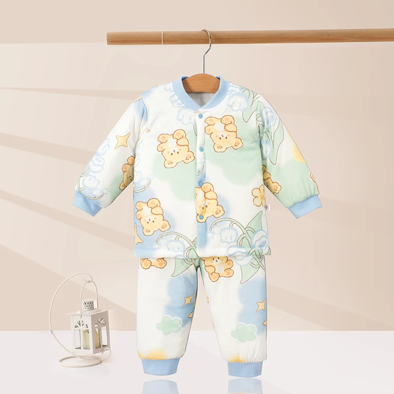 婴儿秋冬加厚高腰分体护肚套装保暖宝宝卡通