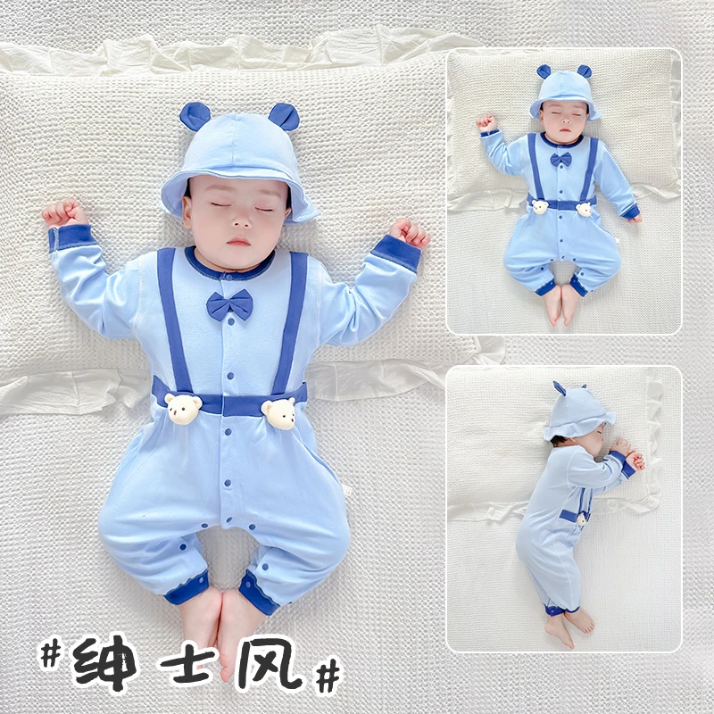 婴儿春秋衣服新生男宝宝连体衣满月百天超萌可爱哈衣秋季外穿爬服