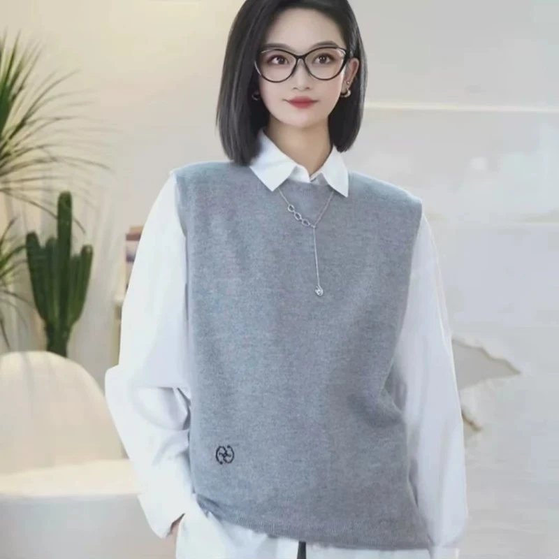 商场同款2025秋季新款时尚圆领背心针织衫绵羊毛马甲无袖1399772