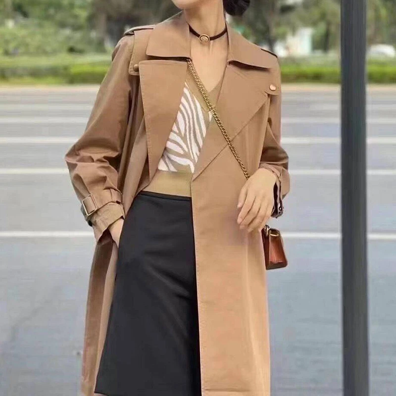 商场同款2025秋新款气质时尚英伦长款卡其色宽松风衣外套1400487