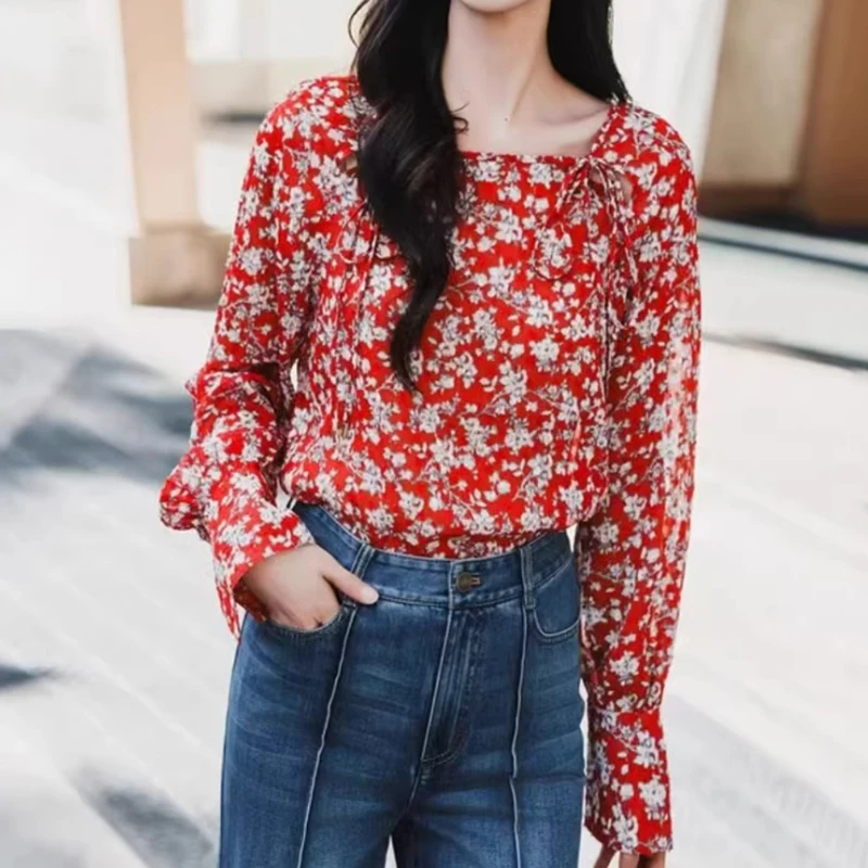 专柜商场同款2025早春季新款复古优雅碎花长袖百搭显瘦衬衫130012