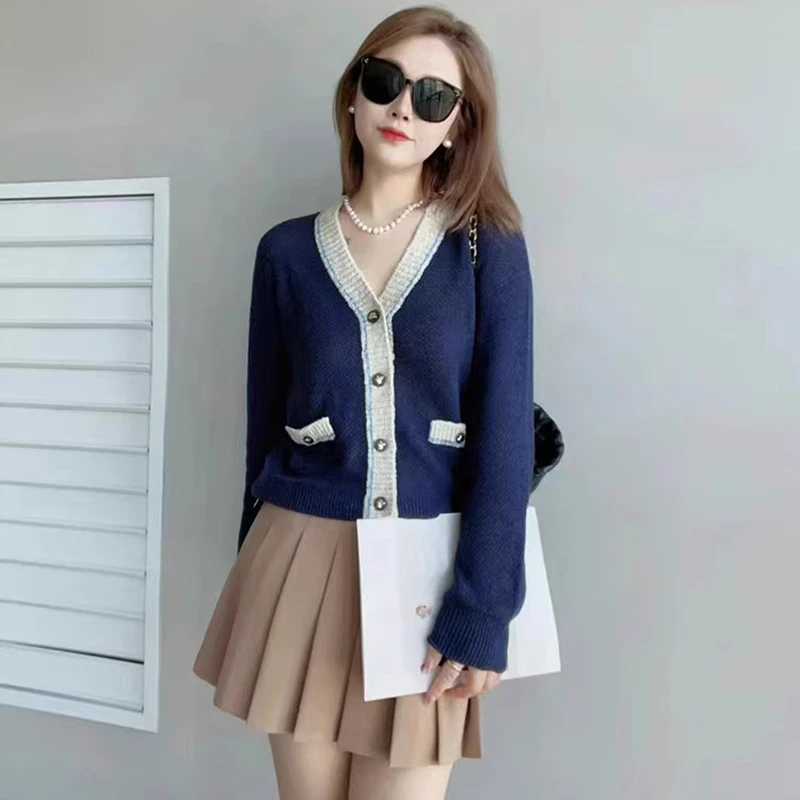 商场同款2025秋冬新款时尚百搭显气质纯色V领针织开衫外套5499208