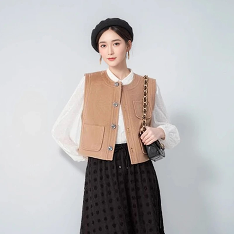 专柜商场同款2025秋冬新款百搭直筒不对称圆领短款马甲女1400774