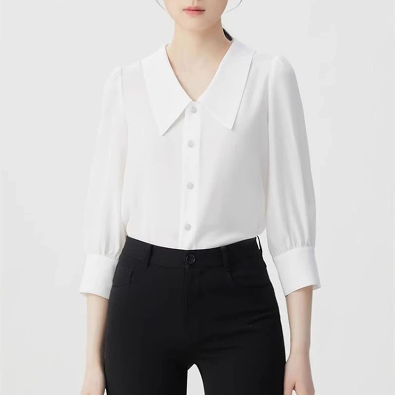 魅言商场同款2025夏季款简约纯色高级感薄款七分袖衬衫女1300920