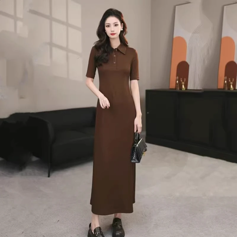 商场同款2024春季新款A字裙百搭垂坠感中长款衬衫领连衣裙550030