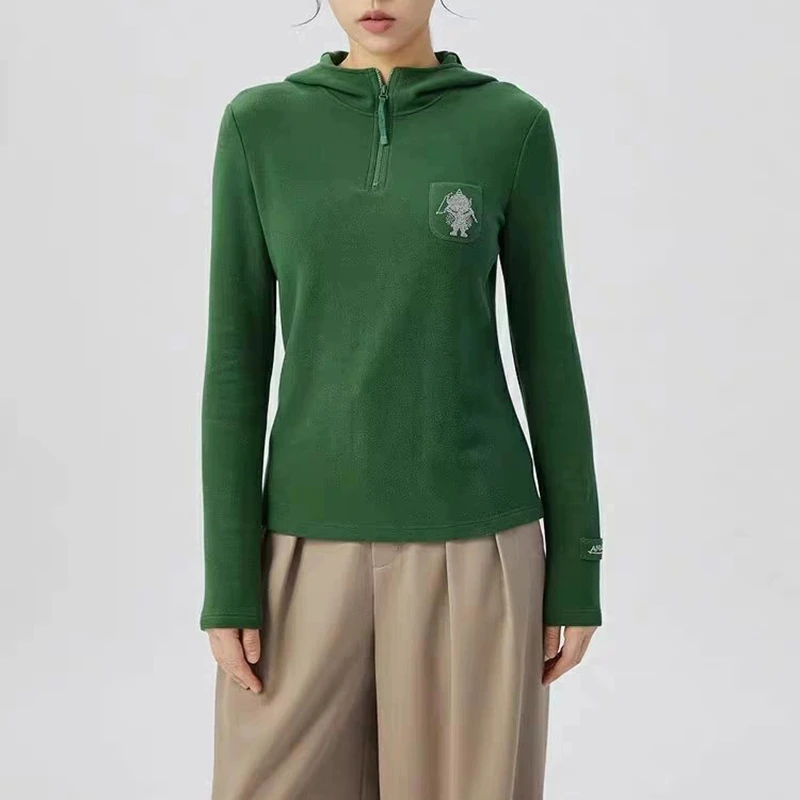 商场同款休闲时尚刺绣新款百搭修身德绒保暖连帽拉链女衣5300662