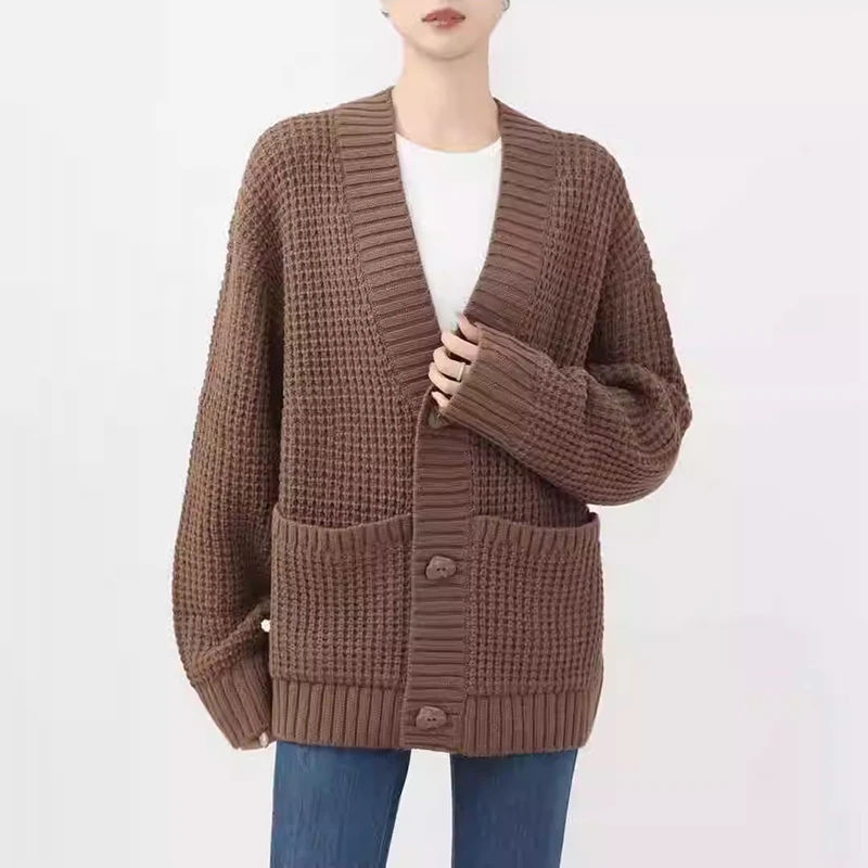 {专柜}商场同款2025秋冬新款V领中长款针织开衫毛衣外套5499286