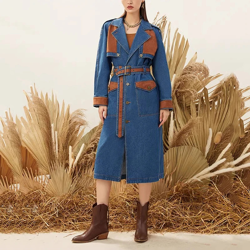 商场同款2025秋冬新款时尚中长款附腰带牛仔风衣外套上衣5400686