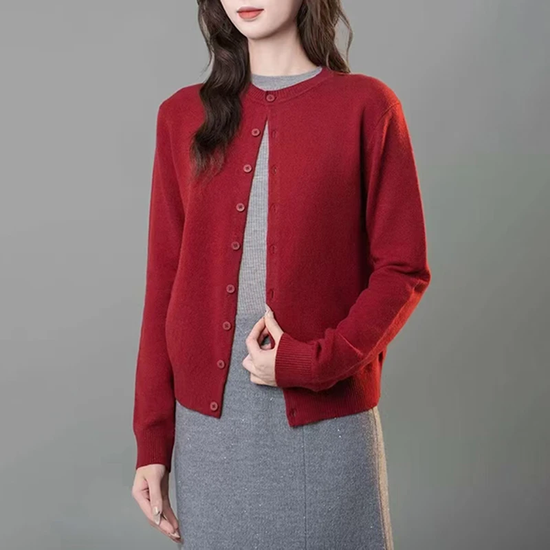 商场同款2025秋冬新款百搭显气质圆领单排扣羊毛针织衫女5499274