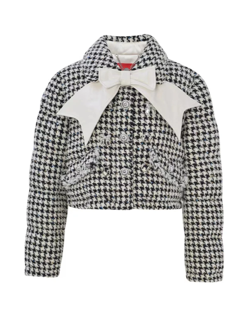 LeFame/拉飞姆Lefame21秋蝴蝶结千鸟格羽绒外套LF21Q32C06B441