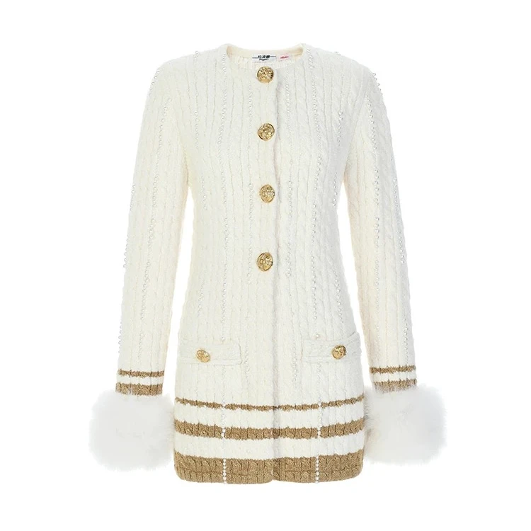 LeFame/拉飞姆2024冬老钱风间条针织外套小香风气质LF24D41ZM081