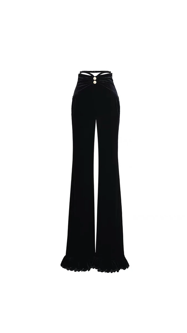 LeFame/拉飞姆Lefame23冬黑色丝绒长裤LF23D11SP207丝绒阔腿裤